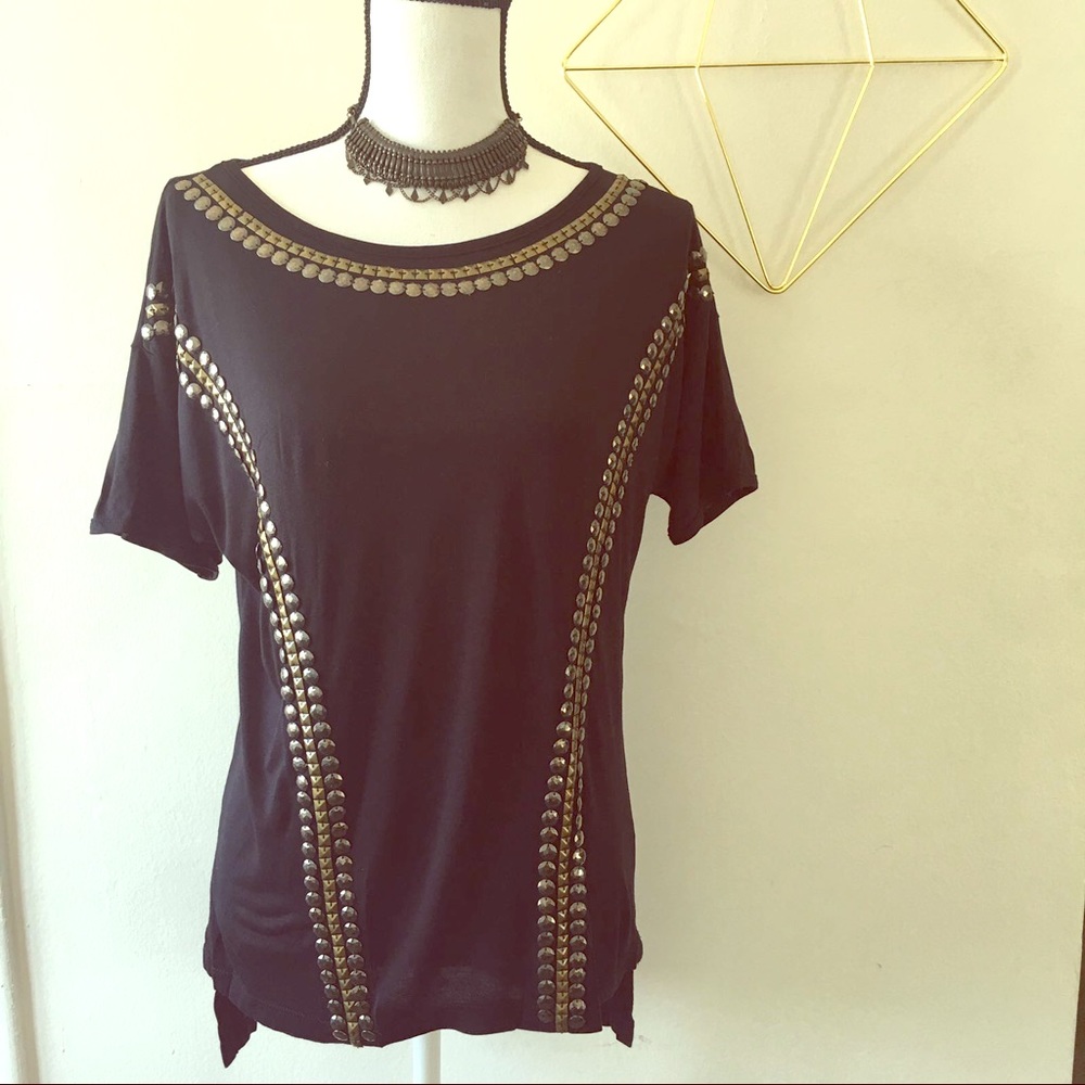 Woman’s studded statement black blouse shirt